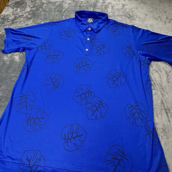 FootJoy FJ Sz XXL Blue Performance Golf Polo Shirt Men’s Tropical Monstera Leaf - Picture 4 of 11